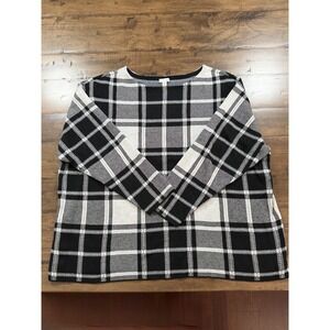 J. Jill  Plaid Knit Black & White Pullover Jacquard Cozy Long Sleeve Sweater 2X